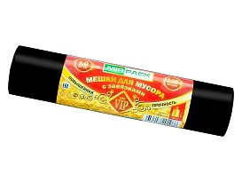 Мешки для мусора 120 л, с завязками, черные, в рулоне 10 шт., ПНД, 15 мкм, 800х750 мм, VIP, Z12010black в Санкт-Петербурге