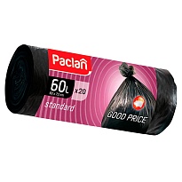Мешки для мусора 60 л, черные, в рулоне 20 шт., ПНД, 7,4 мкм, 720х600 мм, PACLAN, 600820 в Санкт-Петербурге