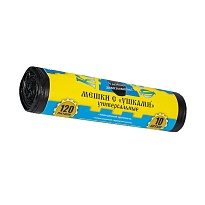 Мешки для мусора 120 л, с ушками, черные, в рулоне 10 шт., ПНД, 13 мкм, 1050х680 мм, Крепакоф, 4607075710436 в Санкт-Петербурге