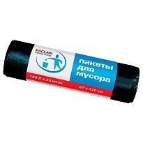 Мешки для мусора 160 л, черные, в рулоне 20 шт., ПВД, 30 мкм, 1200х870 мм, PACLAN Professional, 604082 в Санкт-Петербурге