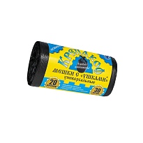 Мешки для мусора 20 л, с ушками, черные, в рулоне 30 шт., ПНД, 10 мкм, 550х440 мм, Крепакоф, 4607075710405 в Санкт-Петербурге