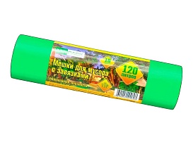 Мешки для мусора 120 л, с завязками, зеленые, в рулоне 10 шт., ПНД, 15 мкм, 800х750 мм, VIP, Z12010green в Санкт-Петербурге
