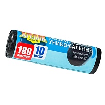 Мешки для мусора 180 л, с ушками, черные, в рулоне 10 шт., ПНД, 20 мкм, 1150х800 мм, Крепак, 4607075710498 в Санкт-Петербурге