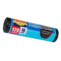Мешки для мусора 120 л, с ушками, черные, в рулоне 10 шт., ПНД, 15 мкм, 1100х700 мм, Крепак, 4607075710474 в Санкт-Петербурге