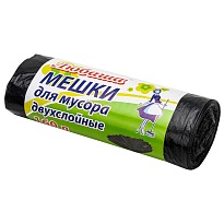 Мешки для мусора 160 л, черные, в рулоне 10 шт., ПВД, 23 мкм, 1200х900 мм, Любаша, 607681 в Санкт-Петербурге