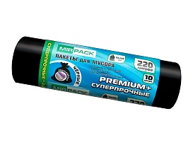 Мешки для мусора 220 л, черные, в рулоне 10 шт., ПВД, 45 мкм, 1250х930 мм, PREMIUM+, 2201068 в Санкт-Петербурге