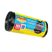 Мешки для мусора 180 л, черные, в рулоне 30 шт., ПНД, 20 мкм, 1150х800 мм, Крепак, 4607075710139 в Санкт-Петербурге