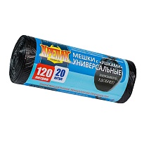 Мешки для мусора 120 л, с ушками, черные, в рулоне 20 шт., ПНД, 15 мкм, 1100х700 мм, Крепак, 4607075710368 в Санкт-Петербурге