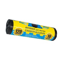 Мешки для мусора 120 л, с ушками, черные, в рулоне 10 шт., ПНД, 13 мкм, 1050х680 мм, Крепакоф, 4607075710252 в Санкт-Петербурге
