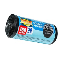 Мешки для мусора 180 л, с ушками, черные, в рулоне 30 шт., ПНД, 20 мкм, 1150х800 мм, Крепак, 4607075710399 в Санкт-Петербурге