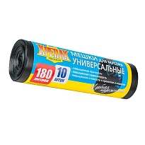 Мешки для мусора 180 л, черные, в рулоне 10 шт., ПНД, 20 мкм, 1150х800 мм, Крепак, 4607075710481 в Санкт-Петербурге