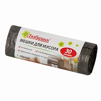 Мешки для мусора 30 л, черные, в рулоне 20 шт., ПНД, 5 мкм, 550х470 мм, Любаша эконом, 605329 в Санкт-Петербурге