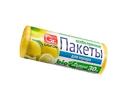 Мешки для мусора 30 л, ароматизированные, Лимон, желтые, в рулоне 20 шт., ПНД, 9 мкм, 560х530 мм, GRIFON Aroma, 101-020 Li в Санкт-Петербурге
