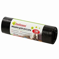 Мешки для мусора 180 л, черные, в рулоне 10 шт., ПВД, 24 мкм, 1060х800 мм, Любаша, 605336 в Санкт-Петербурге