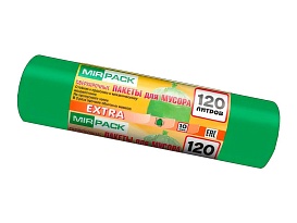 Мешки для мусора 120 л, зеленые, в рулоне 10 шт., ПНД, 14 мкм, 1100х700 мм, EXTRA, ex1201804 в Санкт-Петербурге